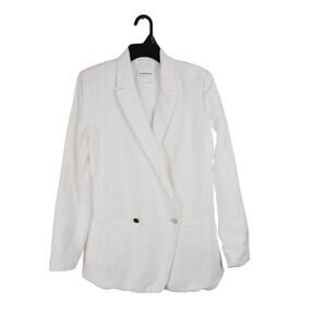 Club Monaco womens double breasted white linen gold button blazer jacket size 6